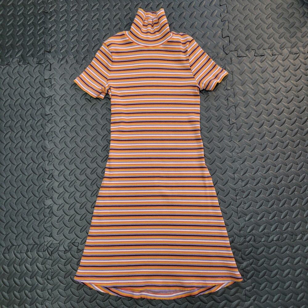 Urban Outfitters Striped Ribbed Turtleneck Dress Y2K Retro Knit Size Small